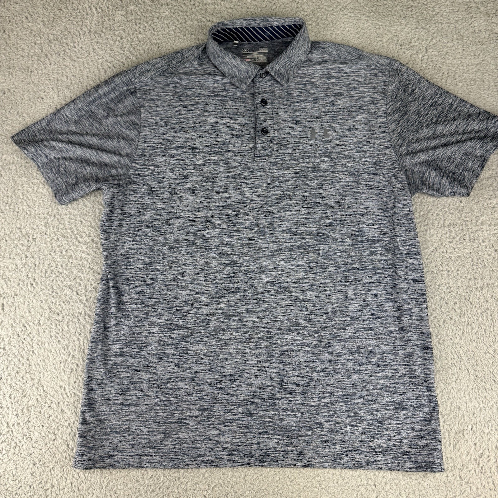 Under Armour Golf Polo Shirt Mens Large Loose Fit Heat Gear Stretch Blue Hearher